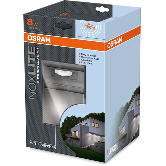 OSRAM Noxlite Spot LED Außenlampe mit Bewegungsmelder und Dämmerungssensor/Kühlkörper aus hochwertigem Aluminium / 8W, 6000K - kaltweiß, anthrazit