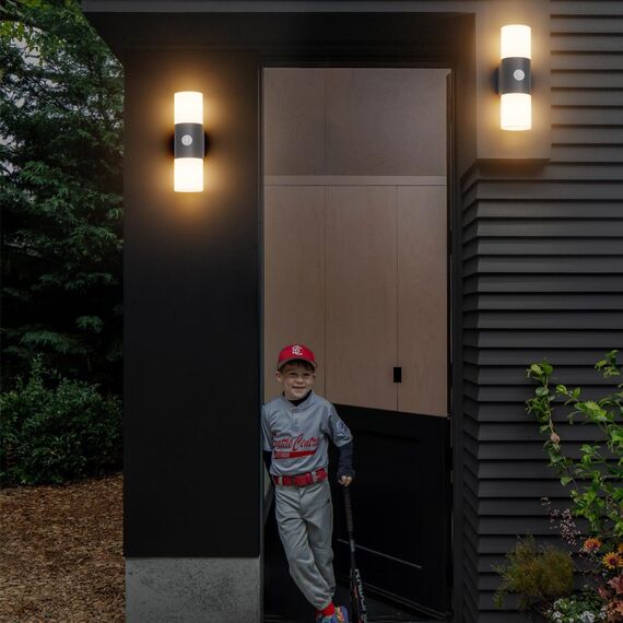 Klighten Wandleuchten E27 Außen/Innen 2 flammig, Up and Down Außenlampe, Anthrazit Außenleuchte mit Bewegungsmelder, IP54 Aussenlampe, Aluminium Wandlampe für Eingang Terrass, ohne Leuchtmittel