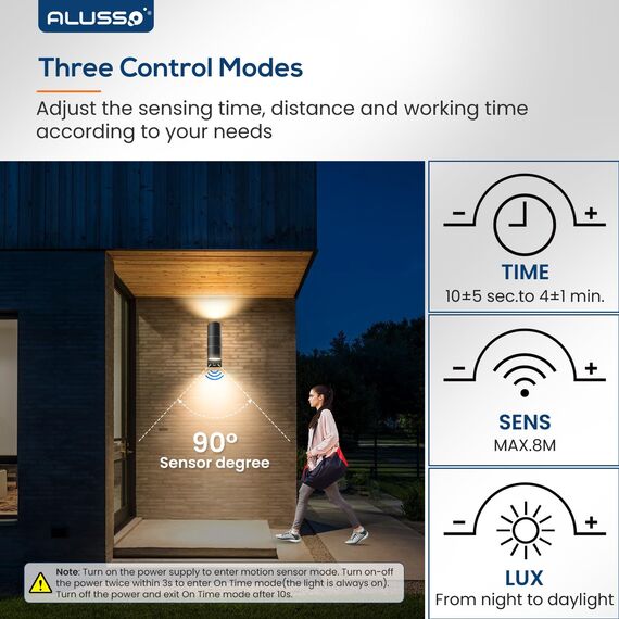 ALUSSO Bewegungssensor Außenwandleuchte, Auf- und Abwärtsleuchte mit PIR-Sensor, Edelstahl IP65 Wasserdichtes schwarzes Außensicherheitslicht, 2 x 8 W GU10 LED-Leuchtmittel enthalten 3 Farbtemperatur
