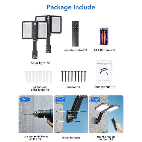 COLBOR Solarlampen für Außen, LED Solar Licht mit Bewegungsmelder 5 Modi IP65 Wasserdicht 218 LEDs Regolabile für Garage Garten Hof Terrasse (2 Pcs), Solarlampen-Außen-Solar-LED-Licht
