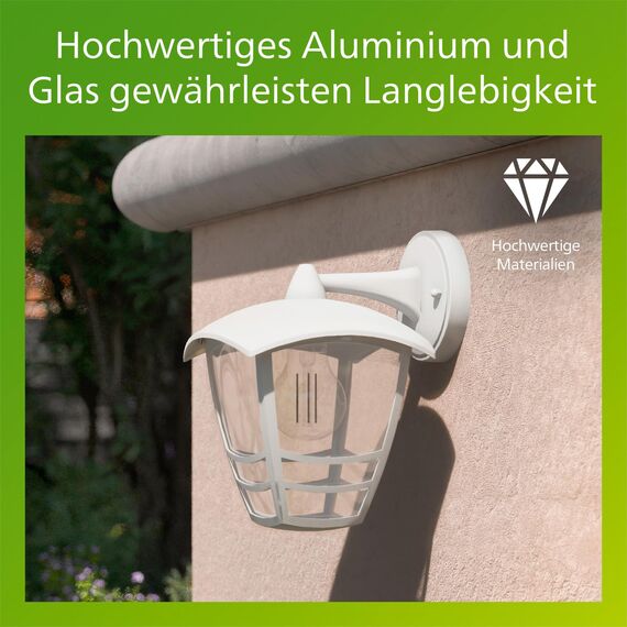 Philips Creek Wandleuchten für den Außenbereich, E27-Fassung, wasserfest, weiß, IP44, wetterfest, 24 cm