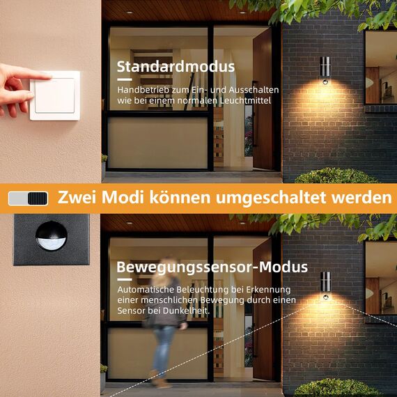 Wondlumi Außenlampe mit Bewegungsmelder GU10 Modern Außenleuchte Schwarz Matt IP44 LED Wandleuchte Aussen 230V inkl.1x 5W GU10 Warmweiß Glühbirne