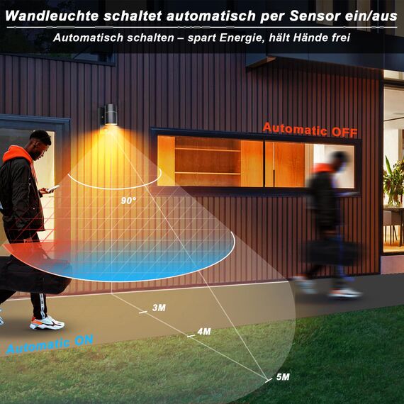 Wondlumi Außenlampe mit Bewegungsmelder GU10 Modern Außenleuchte Schwarz Matt IP44 LED Wandleuchte Aussen 230V inkl.1x 5W GU10 Warmweiß Glühbirne