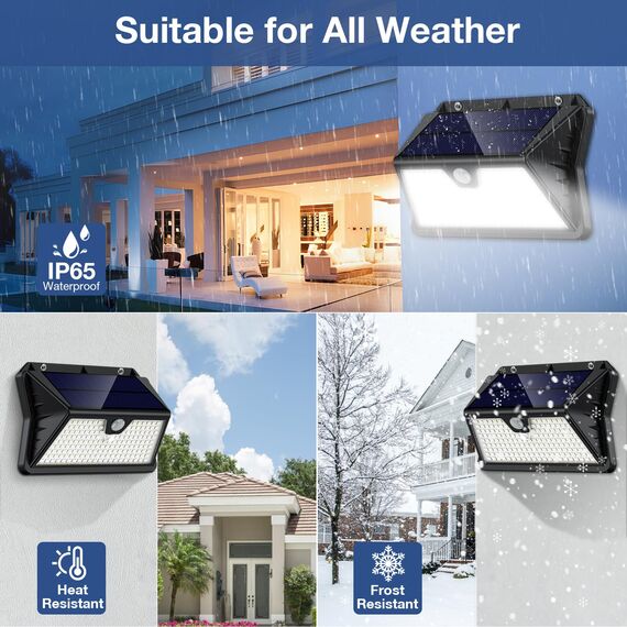 OUILA Solarlampen für Außen Wand, 6 Stück 185 LED 3 Modi Solar Aussenleuchte mit Bewegungsmelder, IP65 Wasserdichte LED Solar Wandleuchte, Garten, Hof, Zaunbeleuchtung, Haustüren(Kaltes Weiß)