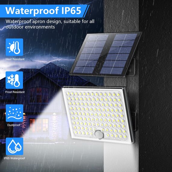 Realky Solarlampen für Außen,Solarleuchte mit Bewegungsmelder,113 LED Solar Strahler IP65 Wasserdichte Solar-Split Wandleuchte mit 5m Kabel für Garage, Garten, Hof, Stufen, Haustüren, Rasen - 2 Stück