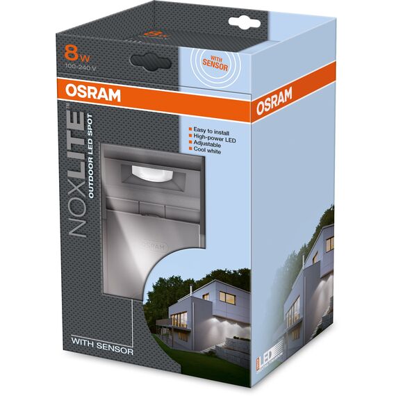 OSRAM Noxlite Spot LED Außenlampe mit Bewegungsmelder und Dämmerungssensor/Kühlkörper aus hochwertigem Aluminium / 8W, 6000K - kaltweiß, anthrazit