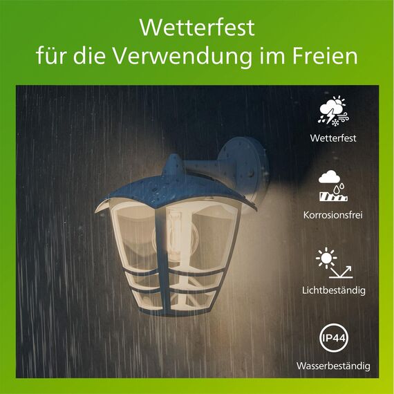 Philips Creek Wandleuchten für den Außenbereich, E27-Fassung, wasserfest, weiß, IP44, wetterfest, 24 cm