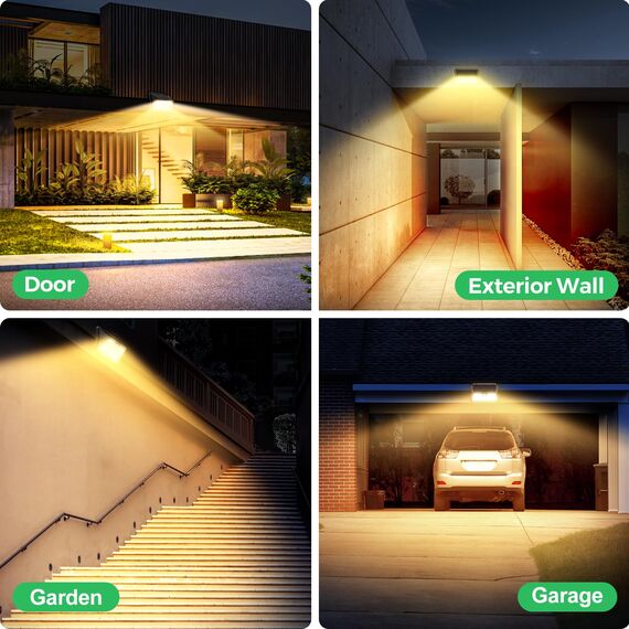 OUILA Solarlampen für Außen, 3 Modi LED Solar mit Bewegungsmelder, 185 LED Solarleuchten Lampe Outdoor IP65 Wasserdichte Wandleuchte für Garten, Hof, Stufen, Deck, Haustüren, Garage(2 Stück Warmweiß