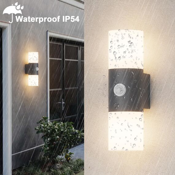 Klighten Wandleuchten E27 Außen/Innen 2 flammig, Up and Down Außenlampe, Anthrazit Außenleuchte mit Bewegungsmelder, IP54 Aussenlampe, Aluminium Wandlampe für Eingang Terrass, ohne Leuchtmittel