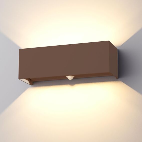 Klighten 30W Außenwandleuchte Außenlampe mit Bewegungsmelder,Aussenlampe mit bewegungsmelder Einstellbarer Lichtstrahl,LED Wandleuchte Up Down Außen/Innen für Garten,IP65,3000K warmweiß,Rostrot