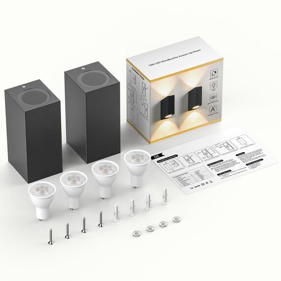 Wandleuchte Aussen Innen 2 Stück, IP65 Wasserdichte 10W Warmweiß 3000K Aluminium Eckig Außen Wandlampe Außenlampe mit GU10 Glühbirnen Außenleuchte für Garten Front Badezimmer Veranda Garage Anthrazit