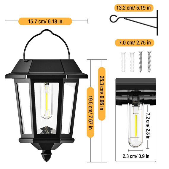 Woolmug 2 Stück Solarlampen für Außen Hängend, Retro Solarlaterne für Außen Wasserdicht, Glas Edelstahl Solarleuchten Garten, Solar Wandleuchte Aussen Gartenleuchten Deko für Garten Wand Terrasse