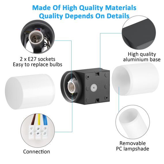 Klighten Wandleuchten E27 Außen/Innen 2 flammig, Dunkelgrau Außenlampe mit Bewegungsmelder, Up and Down Außenleuchte IP54 Aussenlampe, Aluminium Modern Wandlampe für Eingang Terrass, ohne Leuchtmittel