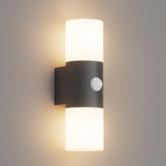 Klighten Wandleuchten E27 Außen/Innen 2 flammig, Dunkelgrau Außenlampe mit Bewegungsmelder, Up and Down Außenleuchte IP54 Aussenlampe, Aluminium Modern Wandlampe für Eingang Terrass, ohne Leuchtmittel