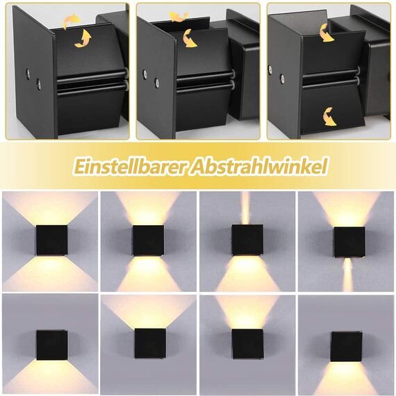 BENMA 12W Wandleuchte, Wandlampe Innen/Außen, Warmweiß Wandleuchten, 3000K LED Außenwandleuchte IP65 für Schlafzimmer, Wohnzimmer, Draussen, Verstellbarem Abstrahlwinkel, Schwarz