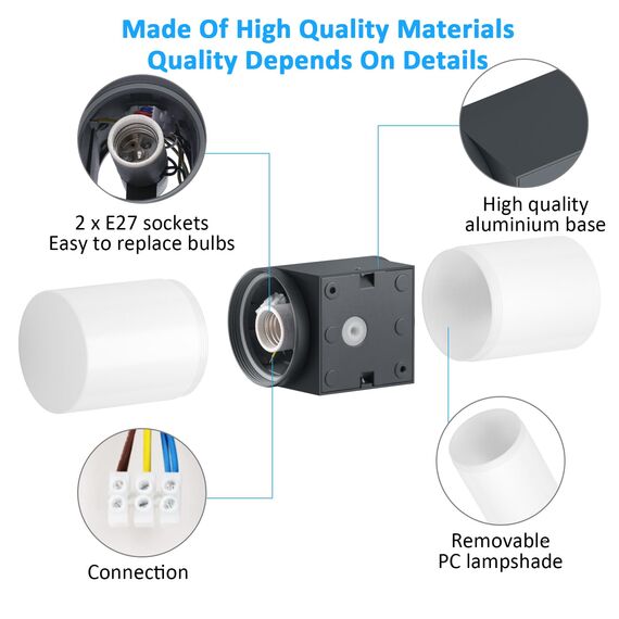 Klighten Wandleuchten E27 Außen/Innen 2 flammig, Außenleuchte Anthrazit, Up and Down Außenlampe, IP54 Aussenlampe, Aluminium Außenwandleuchte, Modern Wandlampe für Eingang Terrass, ohne Leuchtmittel