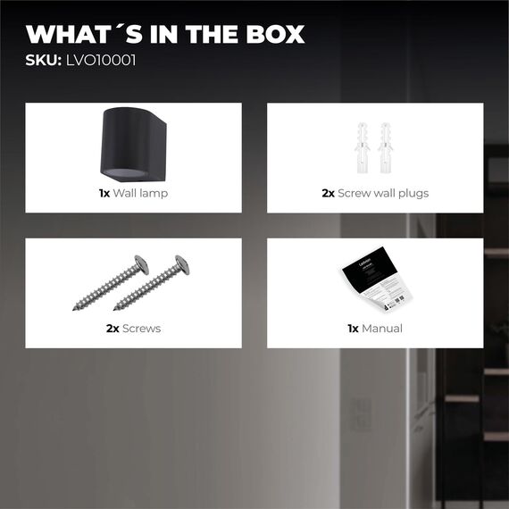 Ledvion - LED Wandlampe Sacramento, GU10 Fassung, IP54, Schwarz, Außenlampe, Außenbeleuchtung, Gartenbeleuchtung, Fassadenbeleuchtung