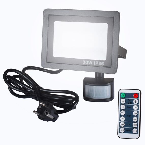 Etrogo 30W LED Strahler mit Bewegungsmelder Außen Fernbedienung 3000LM 42 Leds 6000K Kaltweiß Dimmbar LED IP66 Wasserdicht für Garten Garage Hof Sportplatz [Energieklasse E]