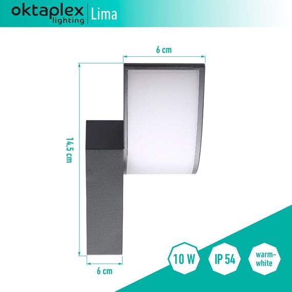 Oktaplex lighting LED Außenwandleuchte Lima 10W IP54 | Außenleuchte 3000K Warmweiß | Wand Aussenleuchte anthrazit