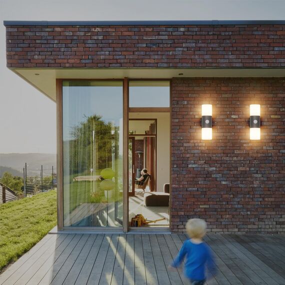 Klighten Wandleuchten E27 Außen/Innen 2 flammig, Dunkelgrau Außenlampe mit Bewegungsmelder, Up and Down Außenleuchte IP54 Aussenlampe, Aluminium Modern Wandlampe für Eingang Terrass, ohne Leuchtmittel