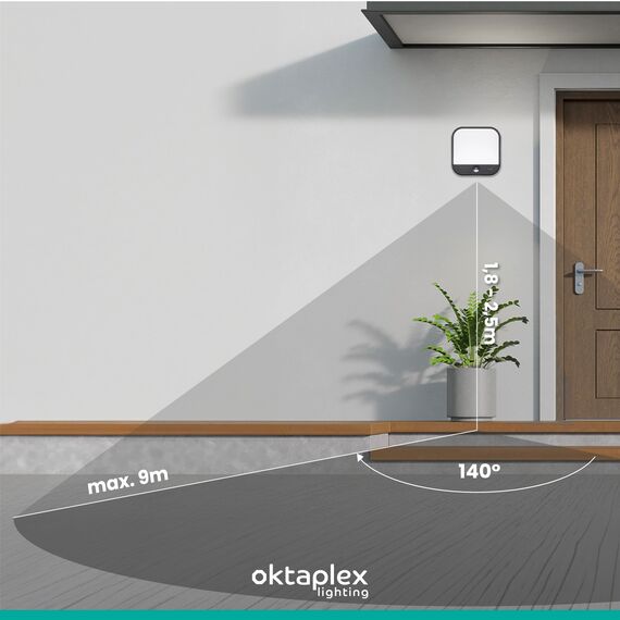 Oktaplex Cera Aussenlampe mit Bewegungsmelder IP54 Außenwandleuchte 3000K warmweiß 1850lm LED Außenleuchte anthrazit 19,5W 230V