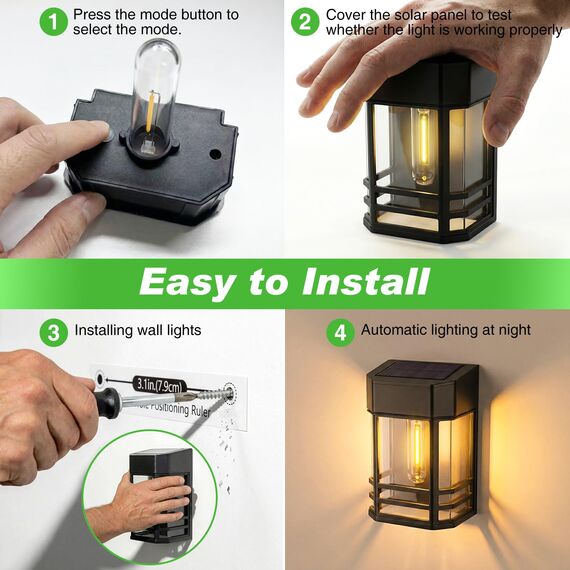 nipify Solar Wandleuchte Aussen, 4 Stück Solarleuchten für Außen Wand Garten IP65 Wasserdicht Led Solar Wandleuchte Aussen Kabellos für Veranda Garage Zaun Balkon Warmweiß