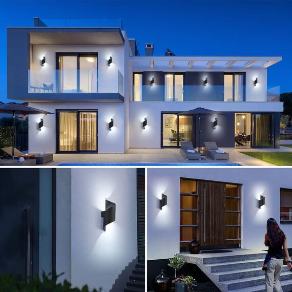 LED Wandleuchte Innen/Außen,10W Außenleuchte Wandlampe,IP65 wasserdichte Außenwandleuchte 6000K kaltweiß Wandbeleuchtung,Modern Up Down Dekorative Wandlichter für Garten,Balkon,Wohnzimmer,Schlafzimmer