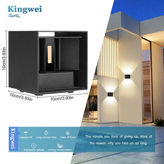Kingwei 4 Stücke LED Wandleuchten Aussen 12W Mit Up Down Wandlampen Einstellbar Abstrahlwinkel Aussenleuchten IP65 Kaltweiß 3000K Außenwandleuchten Schwarz