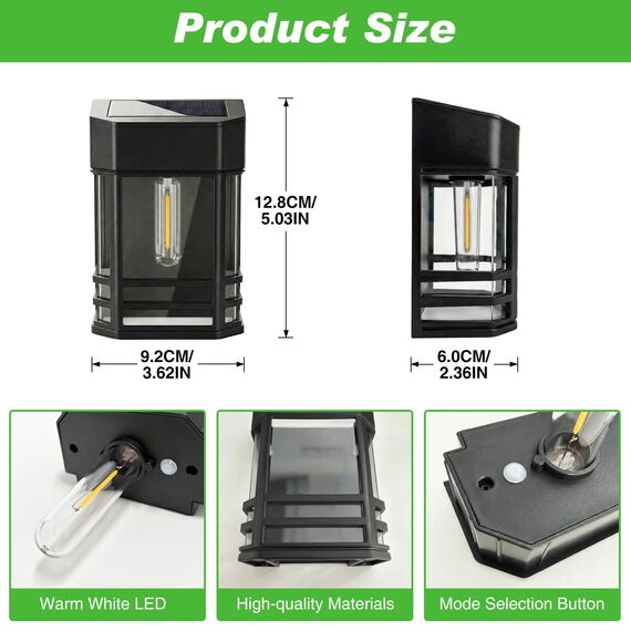 nipify Solar Wandleuchte Aussen, 4 Stück Solarleuchten für Außen Wand Garten IP65 Wasserdicht Led Solar Wandleuchte Aussen Kabellos für Veranda Garage Zaun Balkon Warmweiß