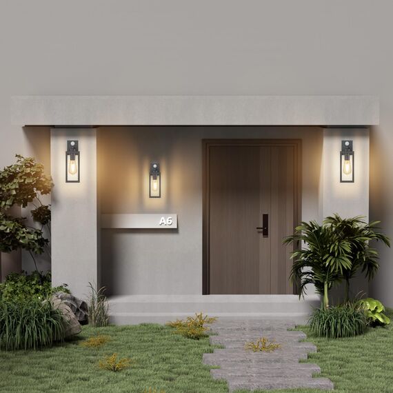 K-Bright Aussenlampe mit Bewegungsmelder, Laterne, Kompatibel mit E27-Glühbirnen Vintage Outdoor Wandlampe, max. 40 Watt, für Terrasse u. Hof Anthrazit(Glühbirne nicht enthalten).