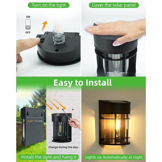 nipify Solarlampen für Außen, 2 Stück Solarleuchten für Außen Wandleuchte Aussen Garten Solar LED Aussenleuchten Wand IP65 Wasserdicht Außenlampe Kabellos für Veranda Pfad Garage Zaun Balkon Warmweiß