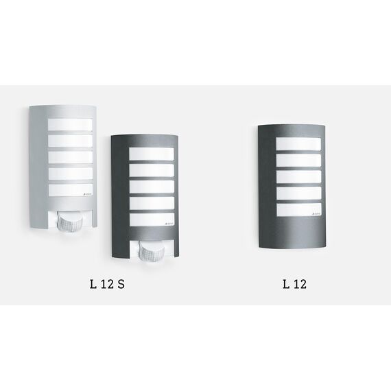 Steinel Außenleuchte L 12 S silber, 180° Bewegungsmelder, Dämmerungssensor, Alu-Blende, E27, Max. 60 W Außenwandleuchte
