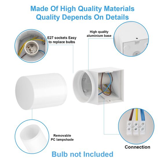Klighten 2 Stück Außenwandleuchten E27 Fassung Aussenleuchte, Wandleuchten Außen/Innen, IP65 Außenleuchte, Aluminium Außenlampe, Wandlampe für Eingang Terrass, Max 40W, ohne Leuchtmittel, Weiß