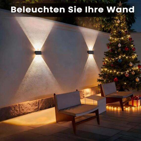 IIRARA wandleuchte solar außen solar wandleuchte aussen solarlampen Nach Oben und Unten Beleuchtet 4 LEDs IP67 Wasserdichte Solarleuchte für Garten Balkon Terrasse Treppen Warmweiß 4er