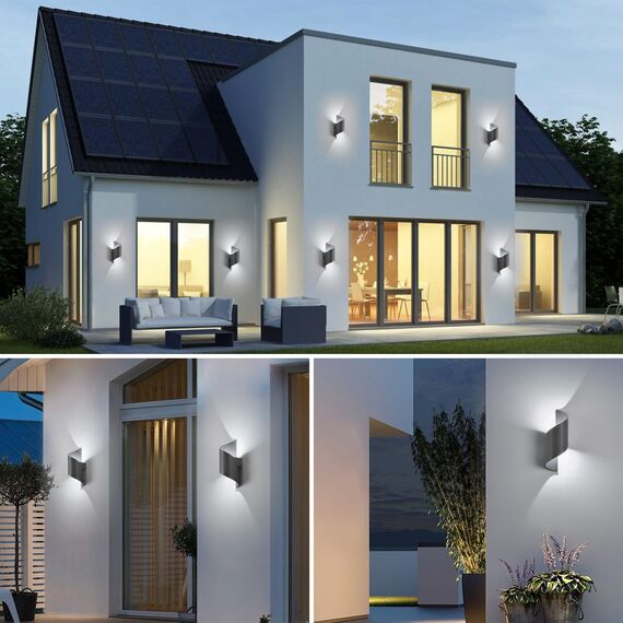 LED Wandleuchte Innen/Außen,10W Außenleuchte Wandlampe,IP65 wasserdichte Aussenleuchte 6000K kaltweiß Aussenleuchten,Modern Up Down Dekorative Wandlichter für Garten,Wohnzimmer,Schlafzimmer Anthrazit