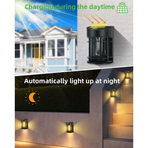 nipify Solarlampen für Außen, 2 Stück Solarleuchten für Außen Wandleuchte Aussen Garten Solar LED Aussenleuchten Wand IP65 Wasserdicht Außenlampe Kabellos für Veranda Pfad Garage Zaun Balkon Warmweiß