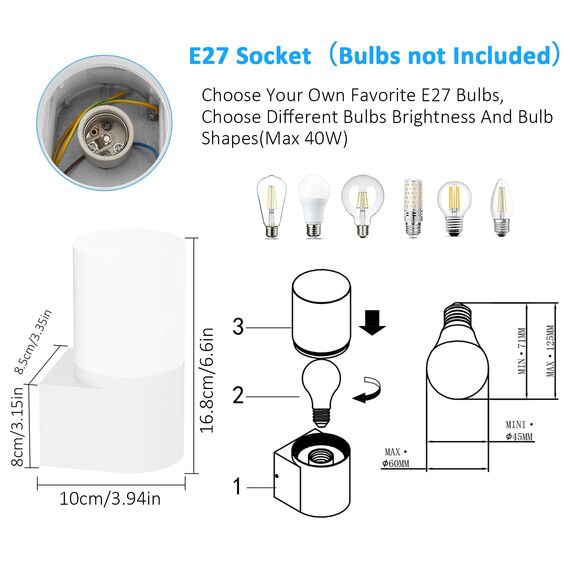 Klighten 2 Stück Außenwandleuchten E27 Fassung Aussenleuchte, Wandleuchten Außen/Innen, IP65 Außenleuchte, Aluminium Außenlampe, Wandlampe für Eingang Terrass, Max 40W, ohne Leuchtmittel, Weiß