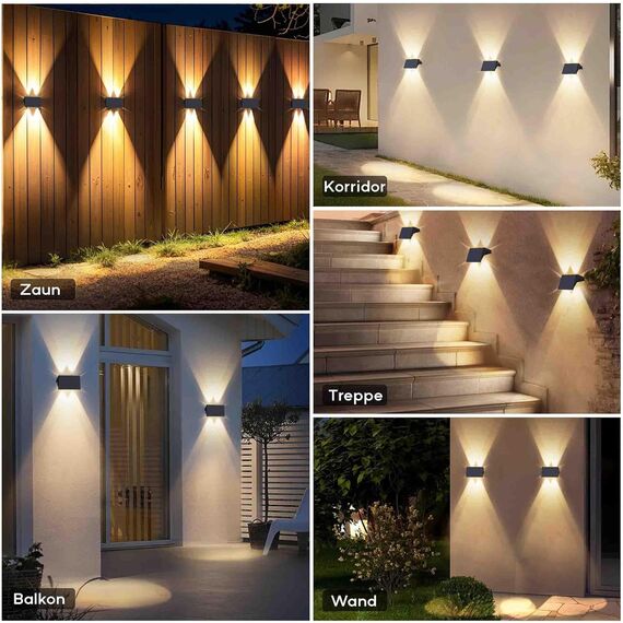IIRARA wandleuchte solar außen solar wandleuchte aussen solarlampen Nach Oben und Unten Beleuchtet 4 LEDs IP67 Wasserdichte Solarleuchte für Garten Balkon Terrasse Treppen Warmweiß 8er