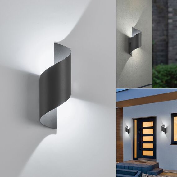 LED Wandleuchte Innen/Außen,10W Außenleuchte Wandlampe,IP65 wasserdichte Aussenleuchte 6000K kaltweiß Aussenleuchten,Modern Up Down Dekorative Wandlichter für Garten,Wohnzimmer,Schlafzimmer Dunkelgrau