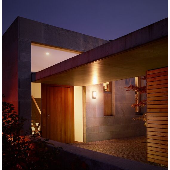 Steinel Außenleuchte L 12 S silber, 180° Bewegungsmelder, Dämmerungssensor, Alu-Blende, E27, Max. 60 W Außenwandleuchte