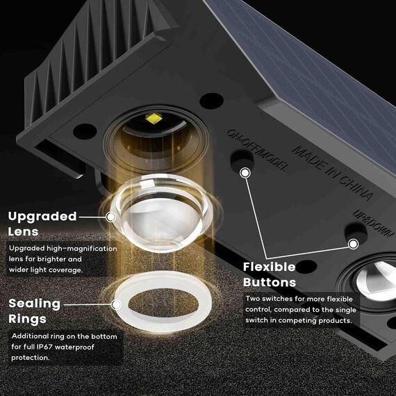 IIRARA Solar Wandleuchte Aussen, Solarlampen für Außen Nach Oben und Unten Beleuchtet, 4 LEDs, Wasserdichte Außenwandleuchten für Garten Balkon Terrasse Treppen Wandleuchten Warm RGB 6er