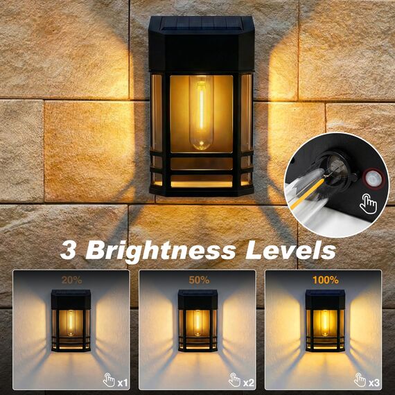 nipify Solar Wandleuchte Aussen, 4 Stück Solarleuchten für Außen Wand Garten IP65 Wasserdicht Led Solar Wandleuchte Aussen Kabellos für Veranda Garage Zaun Balkon Warmweiß