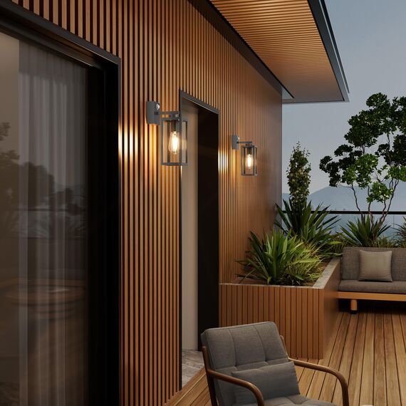 K-Bright Aussenlampe mit Bewegungsmelder, Laterne, Kompatibel mit E27-Glühbirnen Vintage Outdoor Wandlampe, max. 40 Watt, für Terrasse u. Hof Anthrazit(Glühbirne nicht enthalten).