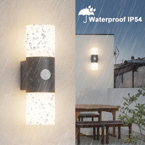 Klighten Wandleuchten E27 Außen/Innen 2 flammig, Dunkelgrau Außenlampe mit Bewegungsmelder, Up and Down Außenleuchte IP54 Aussenlampe, Aluminium Modern Wandlampe für Eingang Terrass, ohne Leuchtmittel