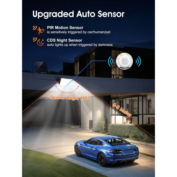 PIKOY Solarlampen Für Außen Mit Bewegungsmelder, 238LEDs 1500LM Solarstrahler für Außen, 3 Modi LED Solar Strahler Außen, 2200mAh Solarlampen für Außen, IP65 Wasserdicht Solar Licht Solarlicht