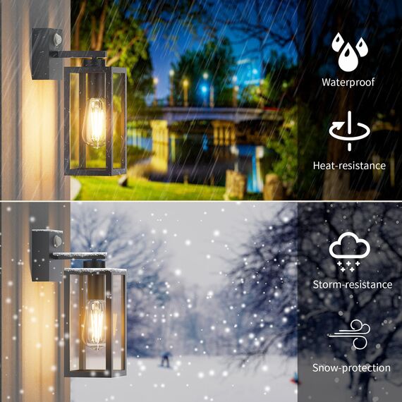 K-Bright Aussenlampe mit Bewegungsmelder, Laterne, Kompatibel mit E27-Glühbirnen Vintage Outdoor Wandlampe, max. 40 Watt, für Terrasse u. Hof Anthrazit(Glühbirne nicht enthalten).