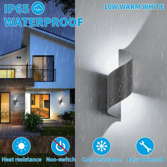 LED Wandleuchte Innen/Außen,10W Außenleuchte Wandlampe,IP65 wasserdichte Aussenleuchte 6000K kaltweiß Aussenleuchten,Modern Up Down Dekorative Wandlichter für Garten,Wohnzimmer,Schlafzimmer Anthrazit