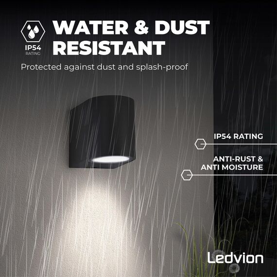 Ledvion - LED Wandlampe Sacramento, GU10 Fassung, IP54, Schwarz, Außenlampe, Außenbeleuchtung, Gartenbeleuchtung, Fassadenbeleuchtung