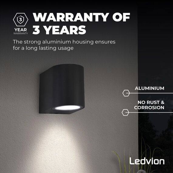 Ledvion - LED Wandlampe Sacramento, GU10 Fassung, IP54, Schwarz, Außenlampe, Außenbeleuchtung, Gartenbeleuchtung, Fassadenbeleuchtung