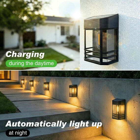 nipify Solar Wandleuchte Aussen, 4 Stück Solarleuchten für Außen Wand Garten IP65 Wasserdicht Led Solar Wandleuchte Aussen Kabellos für Veranda Garage Zaun Balkon Warmweiß